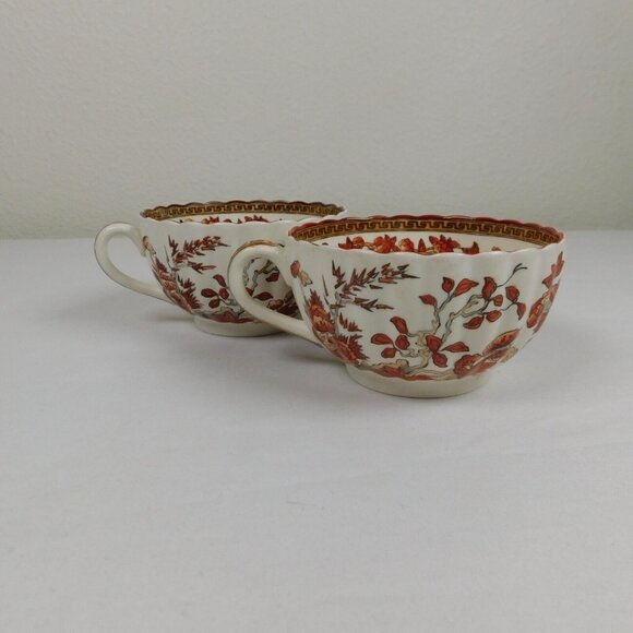 Lot of 2 Spode Indian Tree Tea Cup Saucer Set Scalloped Orange Old Backstamp Vtg - Picture 8 of 12